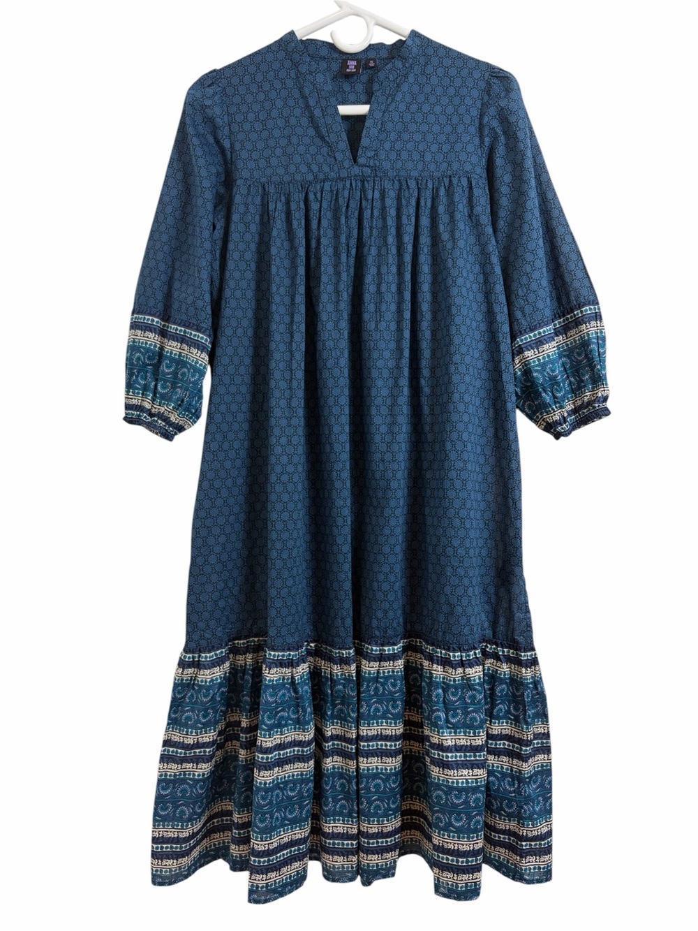 Anna Sui For Uniqlo Navy Floral Cotton Boho Peasant Dress